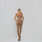 Calça Legging Premium com Bolso e Recortes Tecido Texturizado Capuccino LG2388
