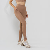 Calça Legging Premium com Bolso e Recortes Tecido Texturizado Capuccino LG2388