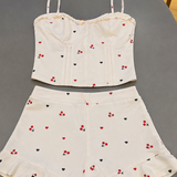 Conjunto Feminino Estampa Cerejas – Top Corset com Costas em Lastex + Short