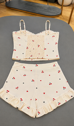 Conjunto Feminino Estampa Cerejas – Top Corset com Costas em Lastex + Short