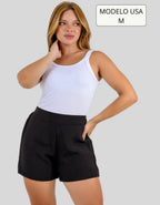 Short Linho Casual Básico Cintura Alta Moda Verão Elegante