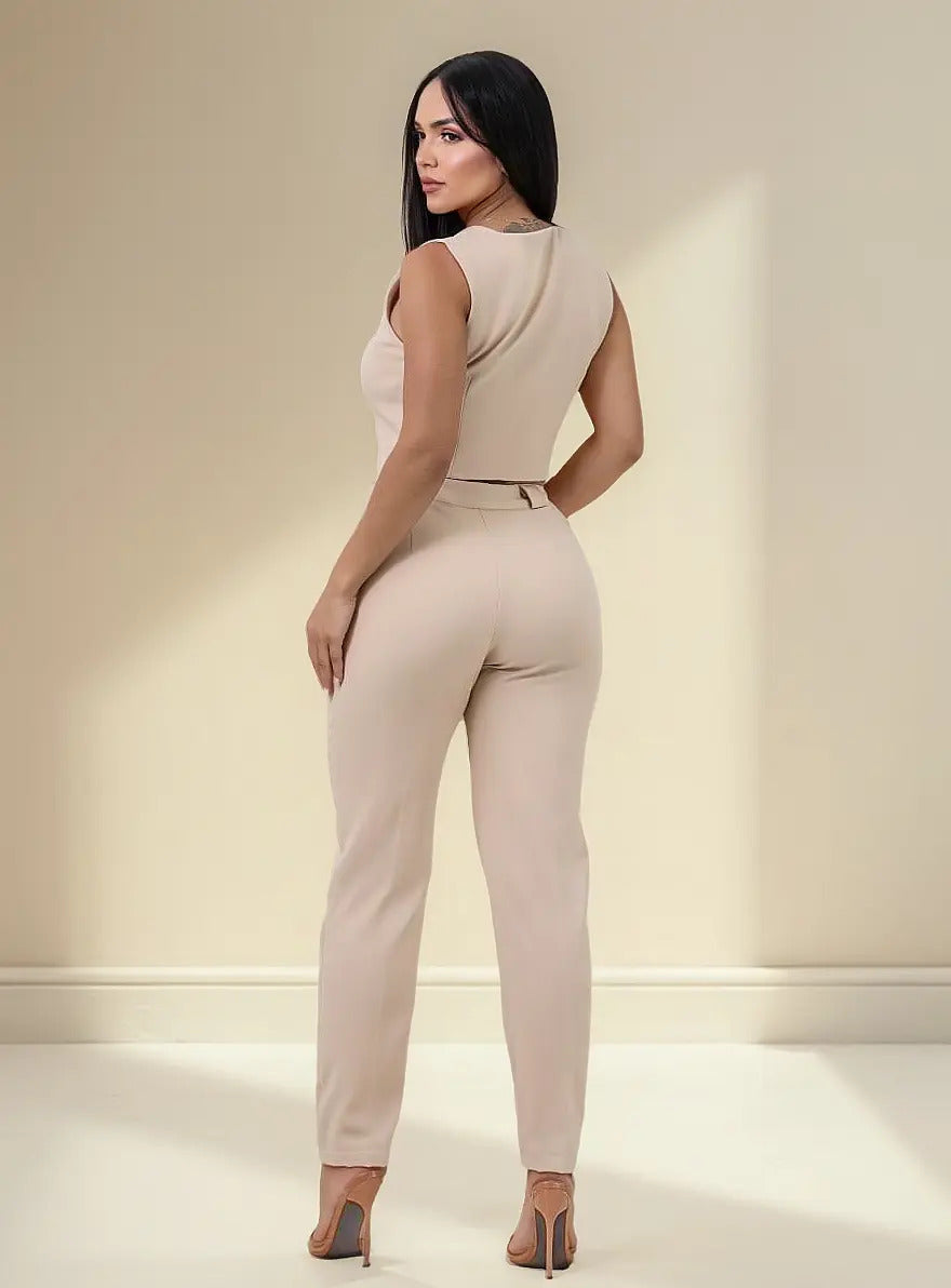 Conjunto Calça Skinny Alfaiataria Feminino Colete Social