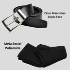 Kit Sapato Social De Couro Bovino Confortável + Cinto + Meia