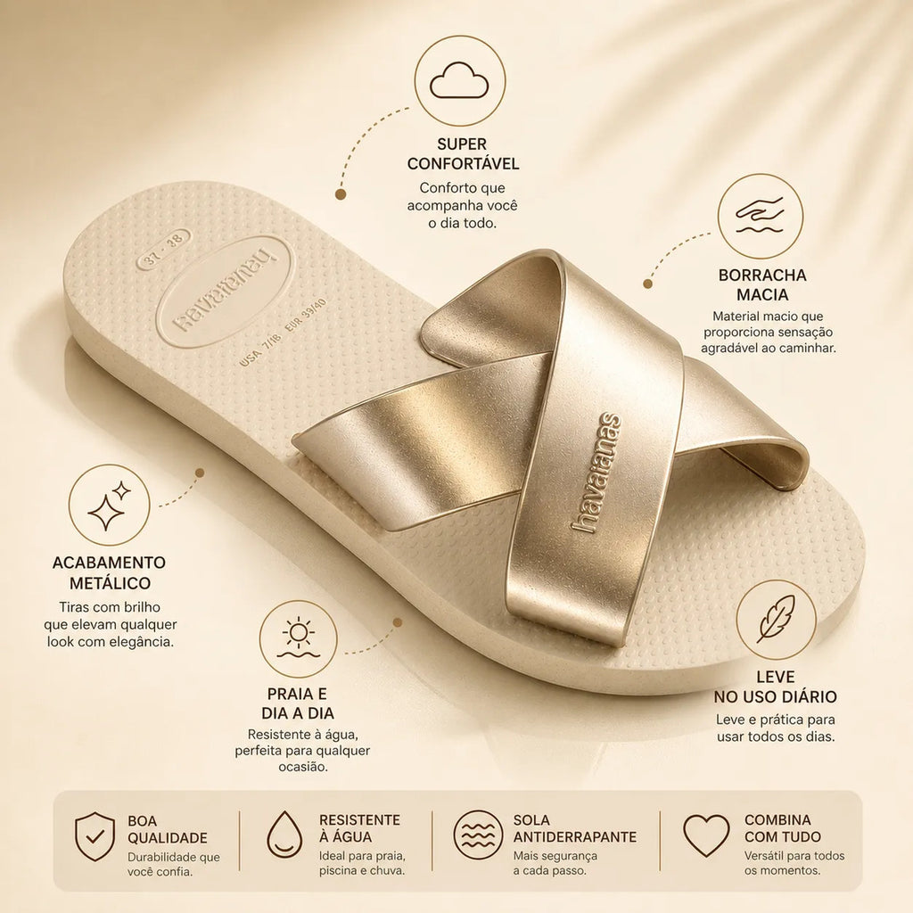 Chinelo Rasteirinha Havaianas Aqua Metallic Feminino Moda