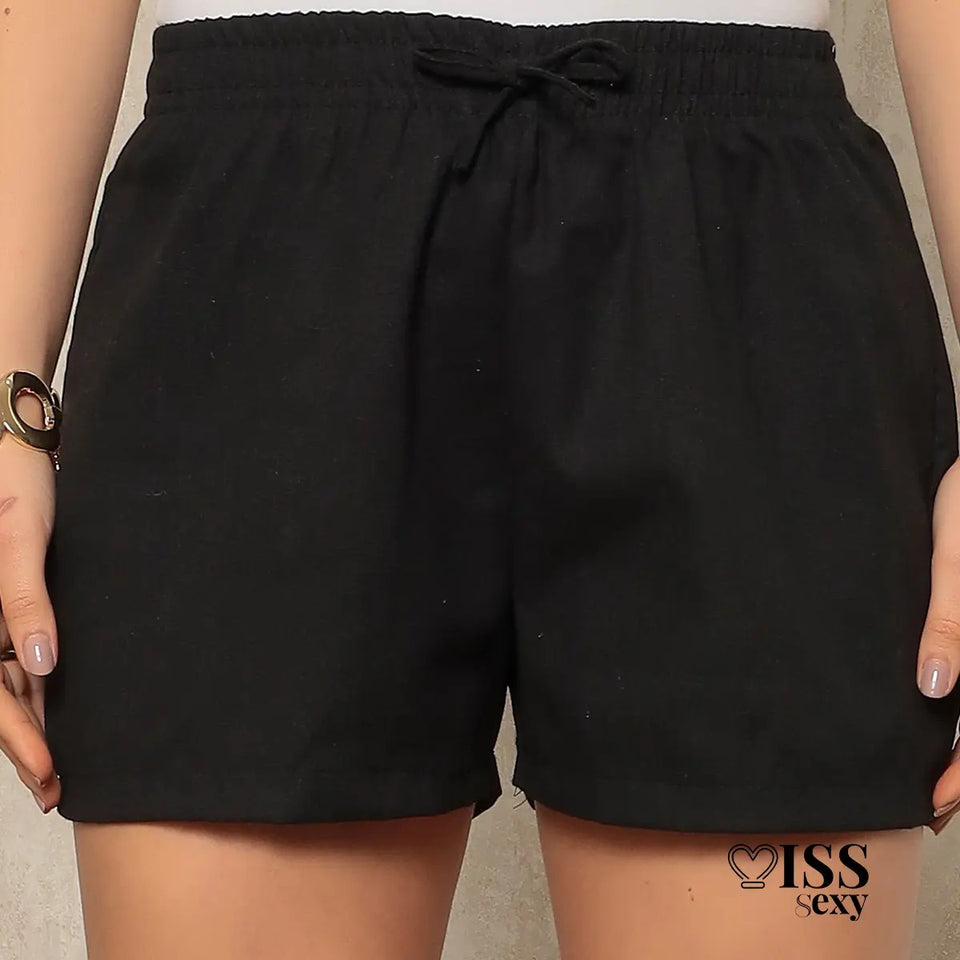 Shorts Bermuda Linho Feminino Cintura Alta Casual Praia