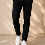 Calça Sarja Masculina Social Slim Elastano Bolso Embutido