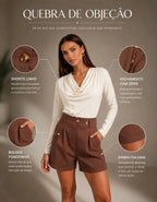 Short Feminino Linho Cintura Alta Com Bolso Cós De Elástico