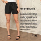 Shorts Bermuda Linho Feminino Cintura Alta Casual Praia