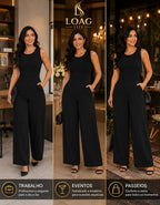 Macacão Social Feminino Elegante Elastex Acinturado