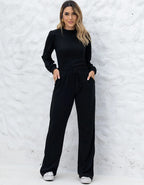 Conjunto Feminino Malha De Tricot Blusa E Calça Moda Inverno