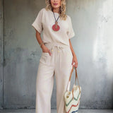 Conjunto Feminino Casual Blusa E Pantolana Bianca Crú