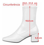 Bota Branca Feminina Stretch Bico Quadrado Salto Grosso
