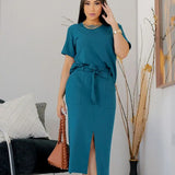 Conjunto Femenino Despojado Casual Com Saia + Cropped Alonga