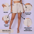 Shortinho Feminino Short Em Linho Cintura Alta Bermuda Verão