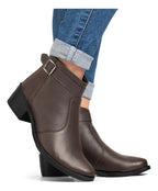Bota Feminina Cano Curto Salto Baixo Fivela Casual Moderna