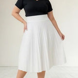 Saia Midi Plissada Lisa Moda Evangélica Tendencia Leve
