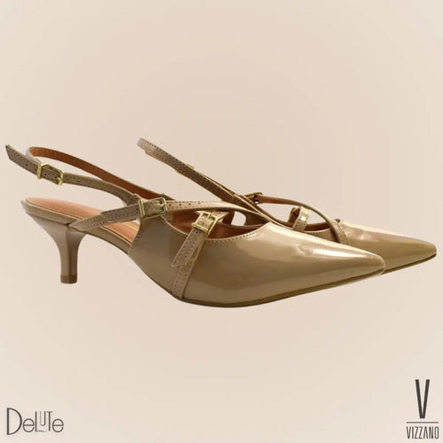 Scarpin Feminino Vizzano Slingback Bico Fino Baixo 6cm