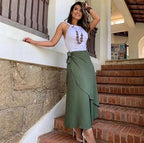 Saia Envelope Traspassada Midi Com Forro De Luxo Tendencia