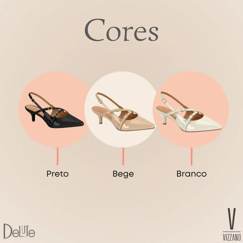 Scarpin Feminino Vizzano Slingback Bico Fino Baixo 6cm