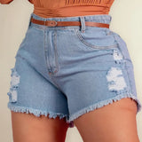 Short Jeans Plus Size Feminino Com Cinto Barra Desfiada