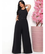 Macacão Regata Pantalona Com Cinto Forrado Decote V Duna