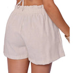 Shortinho Feminino Short Em Linho Cintura Alta Bermuda Verão