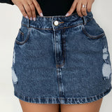 Saia Jeans Feminina Plus Size Contura Alta Barra Feita