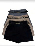Kit 3 Shorts Alfaiataria Feminino Moda Luxo Com Cinto Brinde