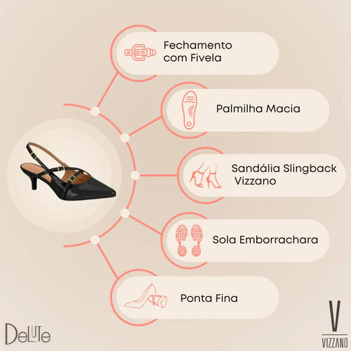 Scarpin Feminino Vizzano Slingback Bico Fino Baixo 6cm