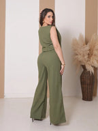 Conjunto Alfaiataria Calça Pantalona E Cropped Linho
