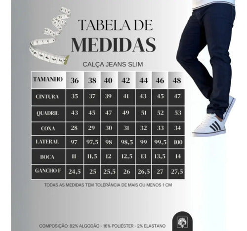 Calça Masculina Lions Jeans Slim Preta Com Elastano Casual