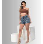 Short Jeans Mom Feminino Boyfriend Bordado Cintura Alta 100%