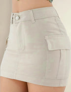 Saia Feminina Cargo Mini Jeans Algodão Com Lycra