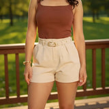 Short Feminino Social Com Cinto Alfaiataria Trabalho