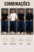 Calça Jeans Masculina Azul Escuro Slim Com Elastano