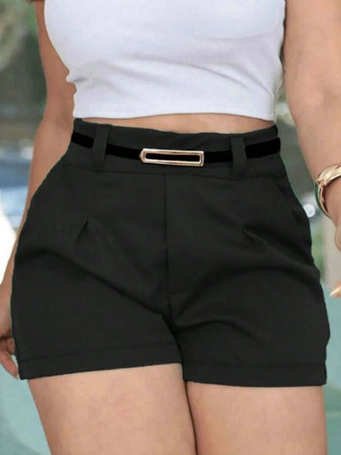 Kit 3 Shorts Alfaiataria Feminino Moda Luxo Com Cinto Brinde