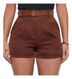 Short Alfaiataria Casual Curto Com Cinto E Bolsos Tendência