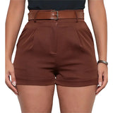 Short Alfaiataria Casual Curto Com Cinto E Bolsos Tendência