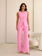 Conjunto Feminino Calça E Colete Liso  Alfaiataria Social