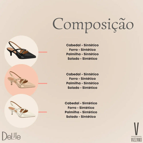 Scarpin Feminino Vizzano Slingback Bico Fino Baixo 6cm