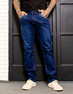 Calça Jeans Masculina Azul Escuro Slim Com Elastano