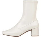 Bota Branca Feminina Stretch Bico Quadrado Salto Grosso