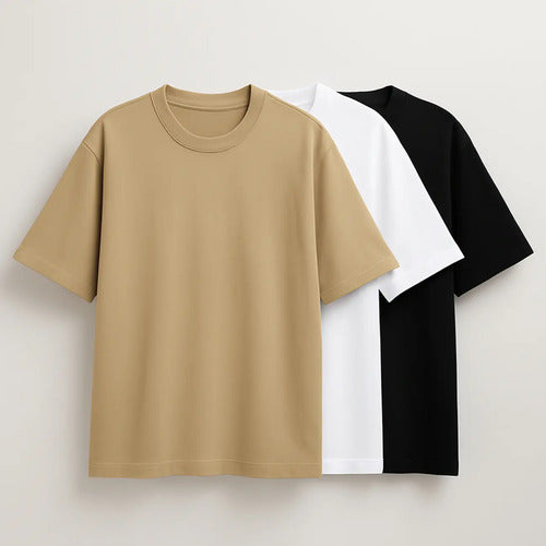 Kit 3 Oversized Masculina Stretwear Básica Lisa Premium
