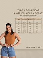 Short Jeans Feminino Dpl Jeans 100% Algodão Cintura Alta Mom