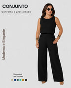 Conjunto Alfaiataria Feminino Calça Wide Leg E Blusa Elegant