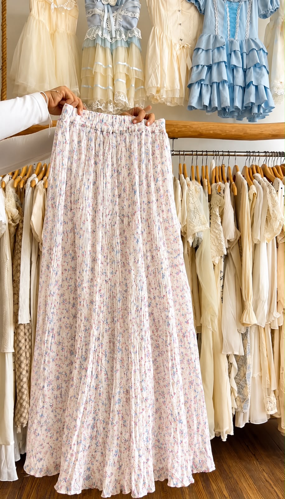 Saia Longa Midi Plissada Floral Feminina