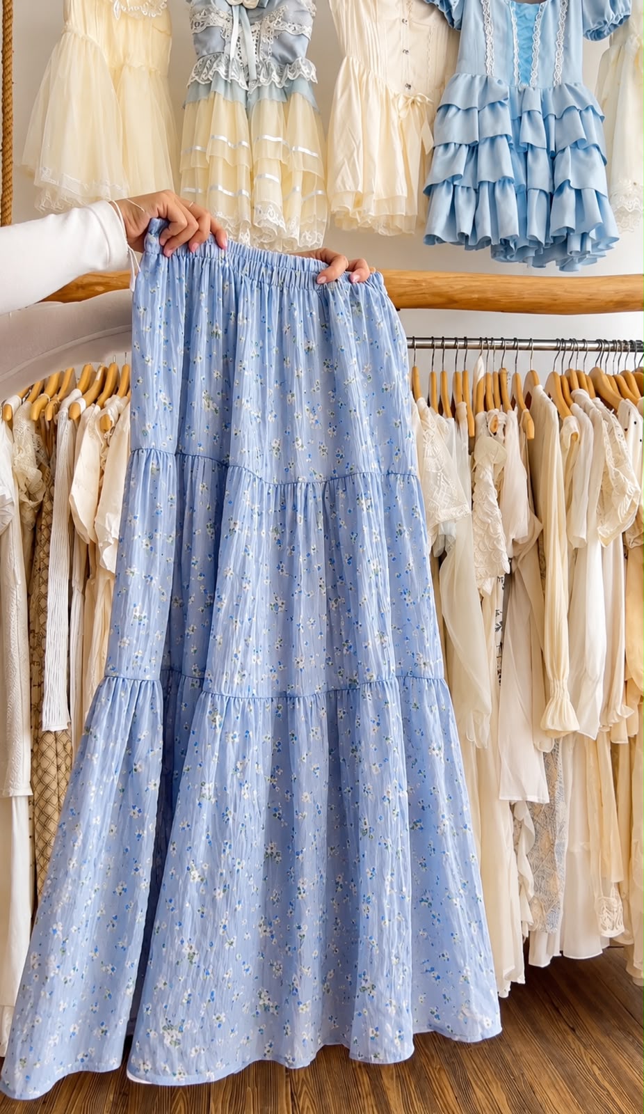 Saia Longa Midi Plissada Floral Feminina