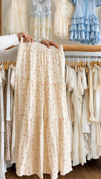 Saia Longa Midi Plissada Floral Feminina