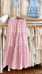 Saia Longa Midi Plissada Floral Feminina