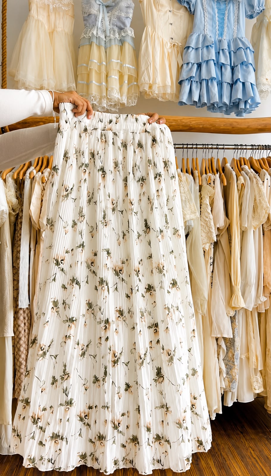 Saia Longa Midi Plissada Floral Feminina